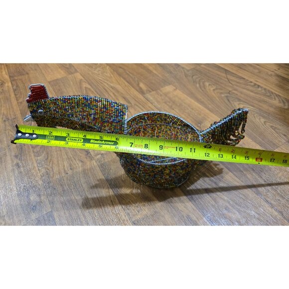 Set Of 2 Handmade Beaded Wire Chicken Baskets For Decor Or Storage - Picture 8 of 12